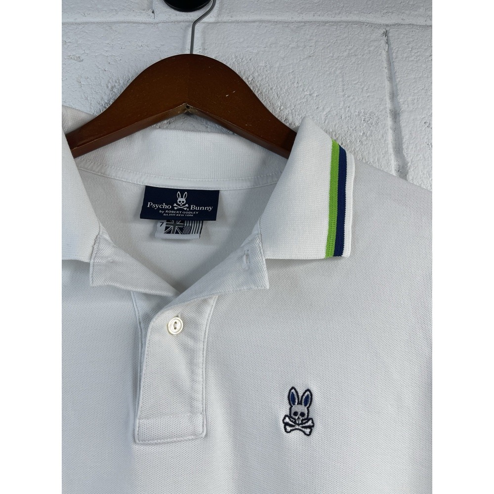 Psycho Bunny Jayden Stripe Sport Polo White/Navy/Green Men's Shirt Pima Cotton 7 - Picture 2 of 7